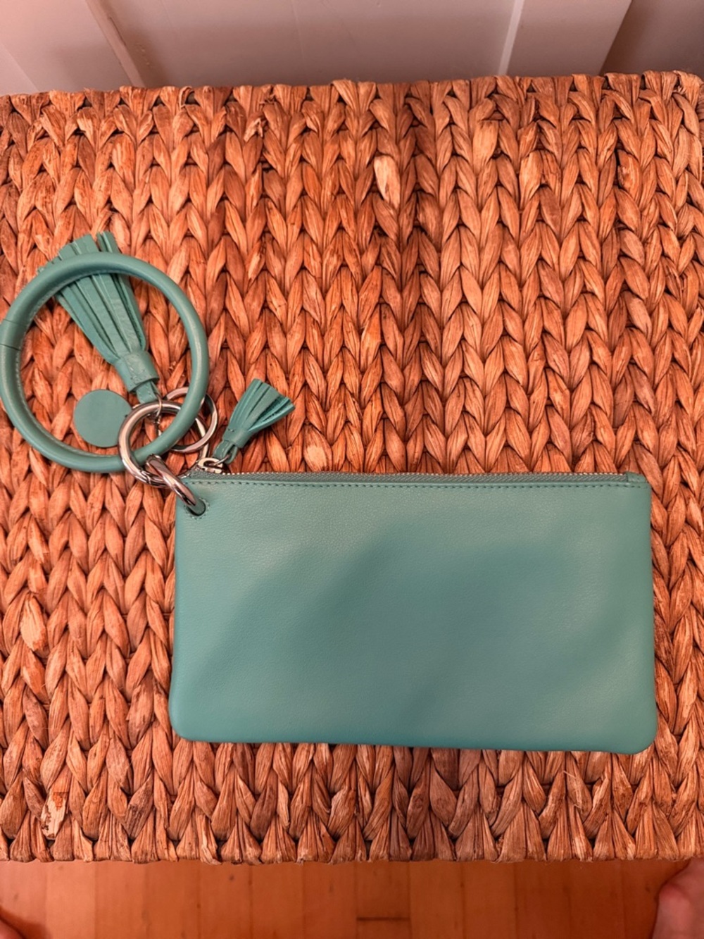 Leather Wristlet Clutch with Tassel Accent